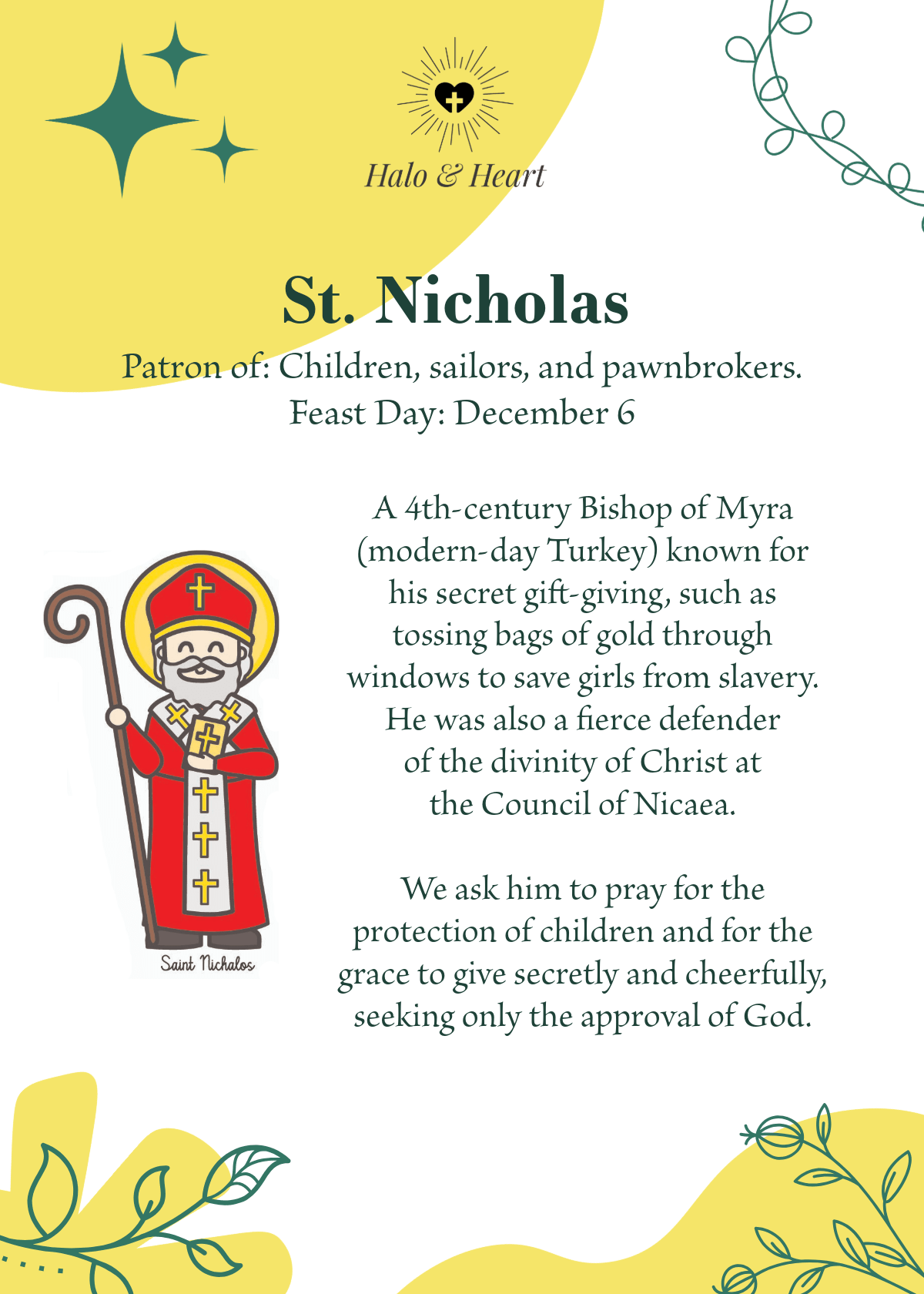 12 Months of Saints Mystery Bag - Catholic Gifts for Kids & Baptism - Handcrafted Wood Charm - Heart & Halo