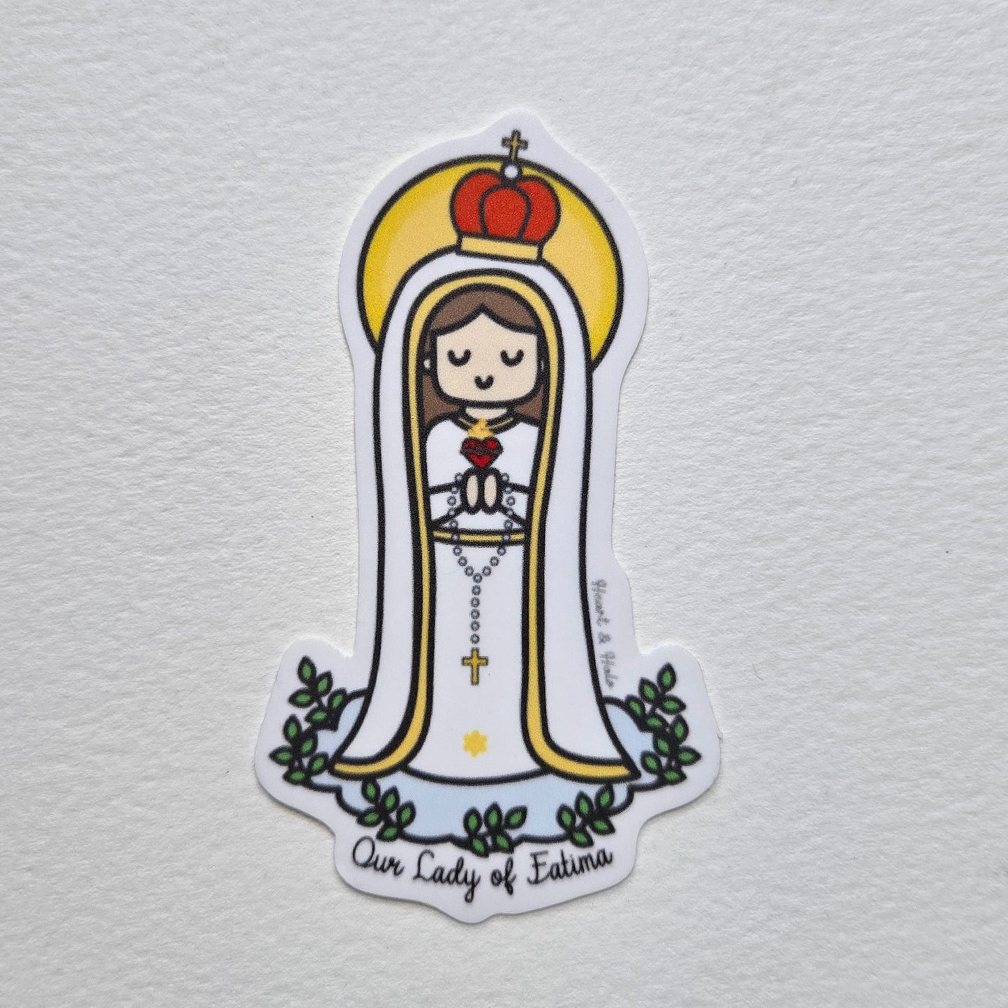 Our Lady of Fatima 3" Waterproof Sticker - Heart & Halo