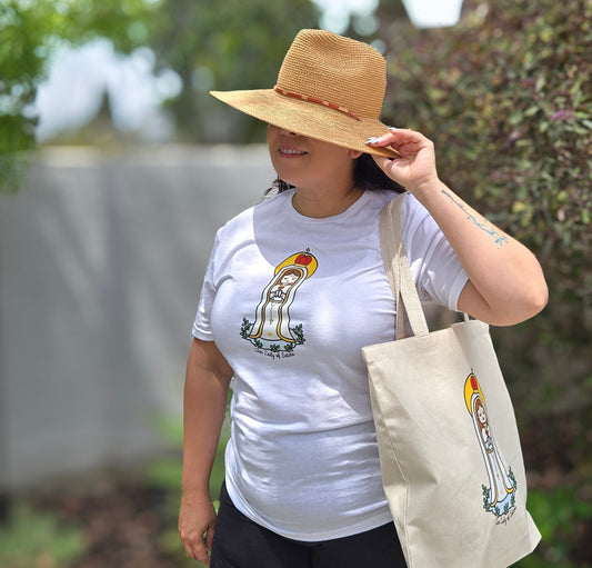 Our Lady of Fatima | Adult Cotton Crewneck T-Shirt | 20% Donation - Heart & Halo