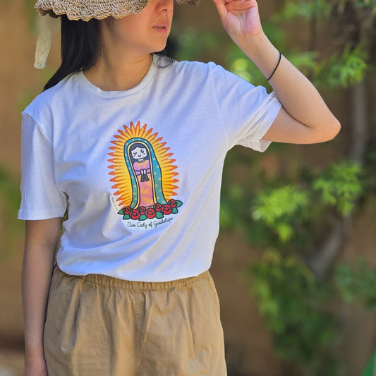 Our Lady of Guadalupe | Adult Cotton Crewneck T-Shirt | 20% Donation - Heart & Halo