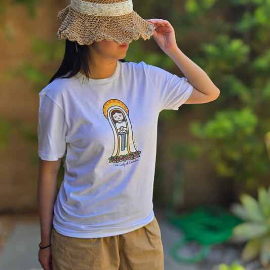 Our Lady of Lourdes | Adult Cotton Crewneck T-Shirt | 20% Donation - Heart & Halo