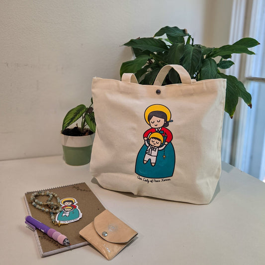 Our Lady of Peace Korean Medium Tote Bag - Heart & Halo