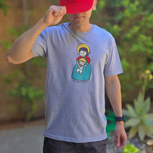 Our Lady of Peace Korean Mother Mary & Baby Jesus | Adult Cotton Crewneck T-Shirt | 20% Donation - Heart & Halo