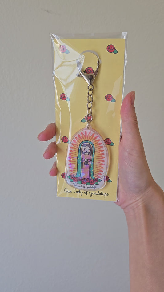 Our Lady of Guadalupe Acrylic Keychain | 2.75" Double-Sided Catholic Keychain | Child Art Inspired