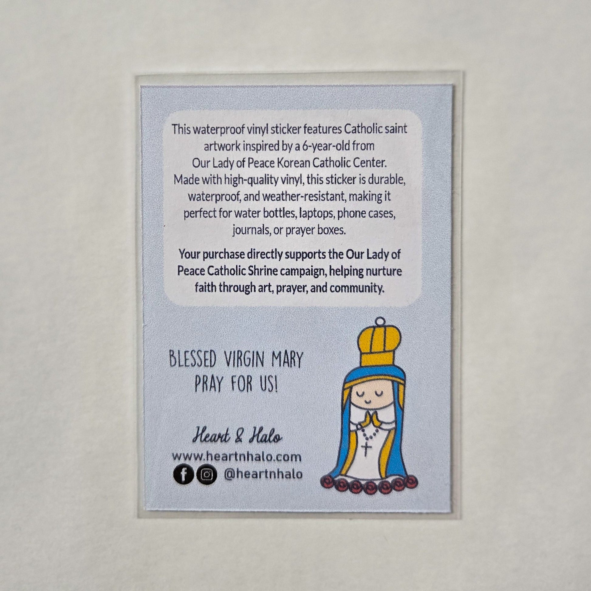 Queen Virgin Mary 3" Waterproof Sticker - Heart & Halo