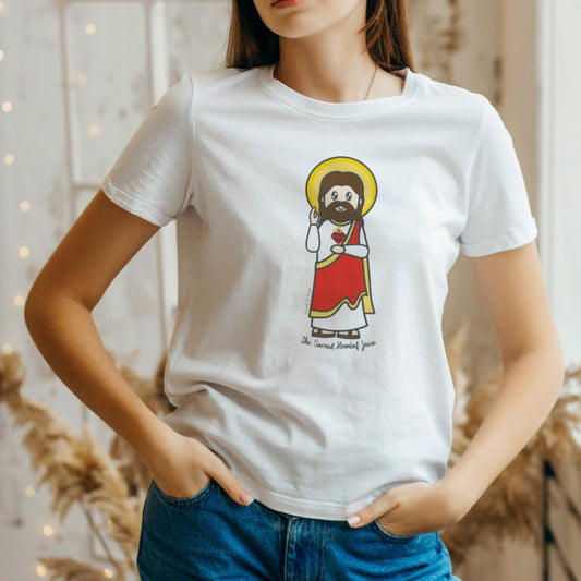 Sacred Heart of Jesus Adult Cotton Crewneck T-Shirt - 20% Donation - Heart & Halo