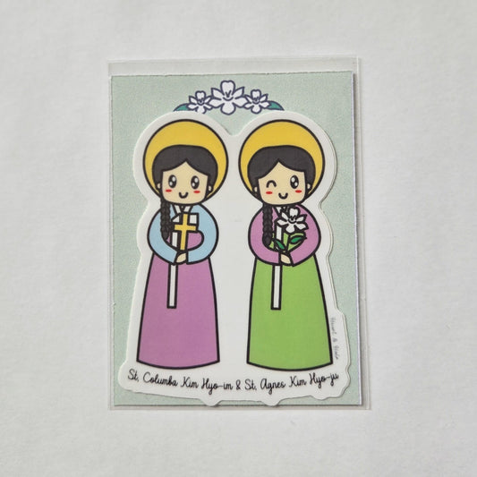 Saint Columba Kim Hyo - im & Saint Agnes Kim Hyo - ju 3" Sticker - Heart & Halo