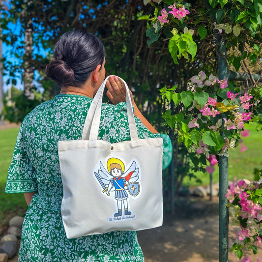 Saint Michael the Archangel Medium Tote Bag - Heart & Halo