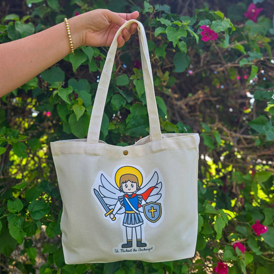 Saint Michael the Archangel Medium Tote Bag - Heart & Halo