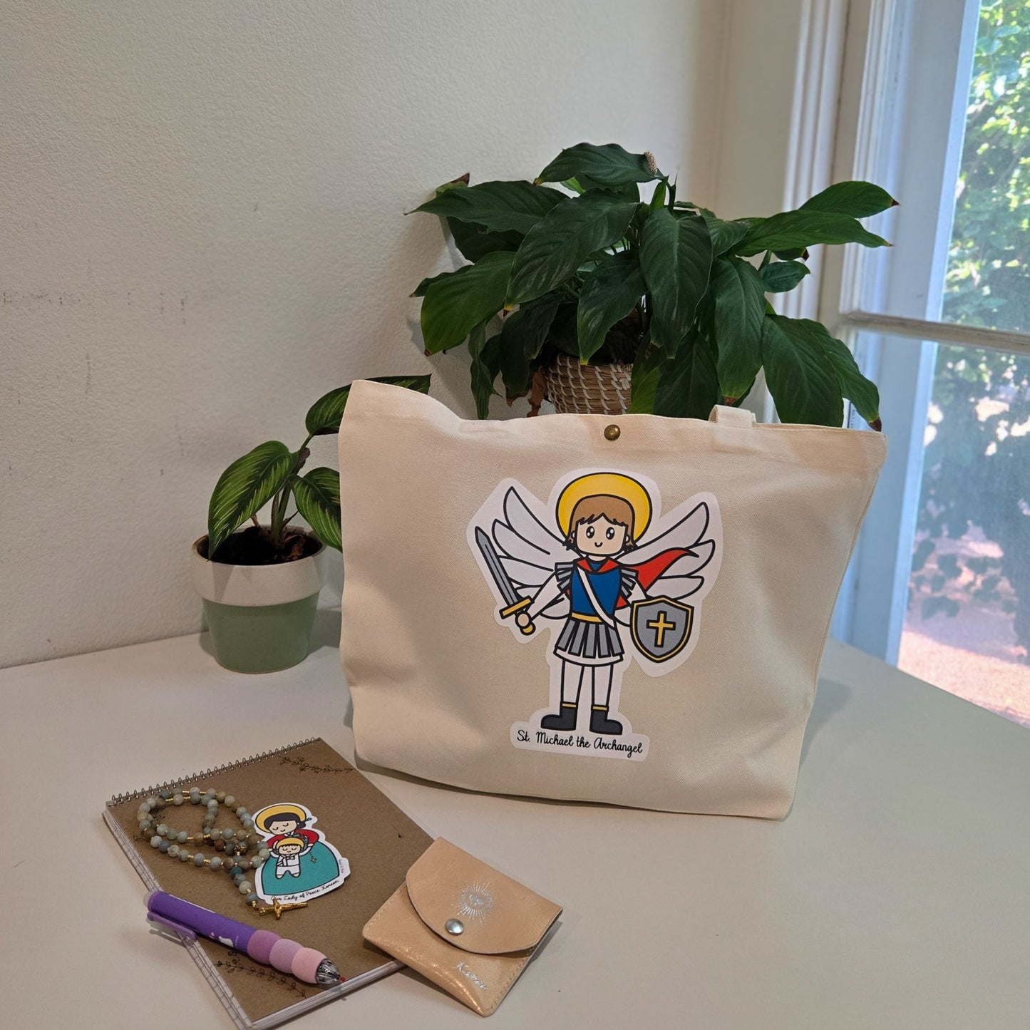 Saint Michael the Archangel Medium Tote Bag - Heart & Halo