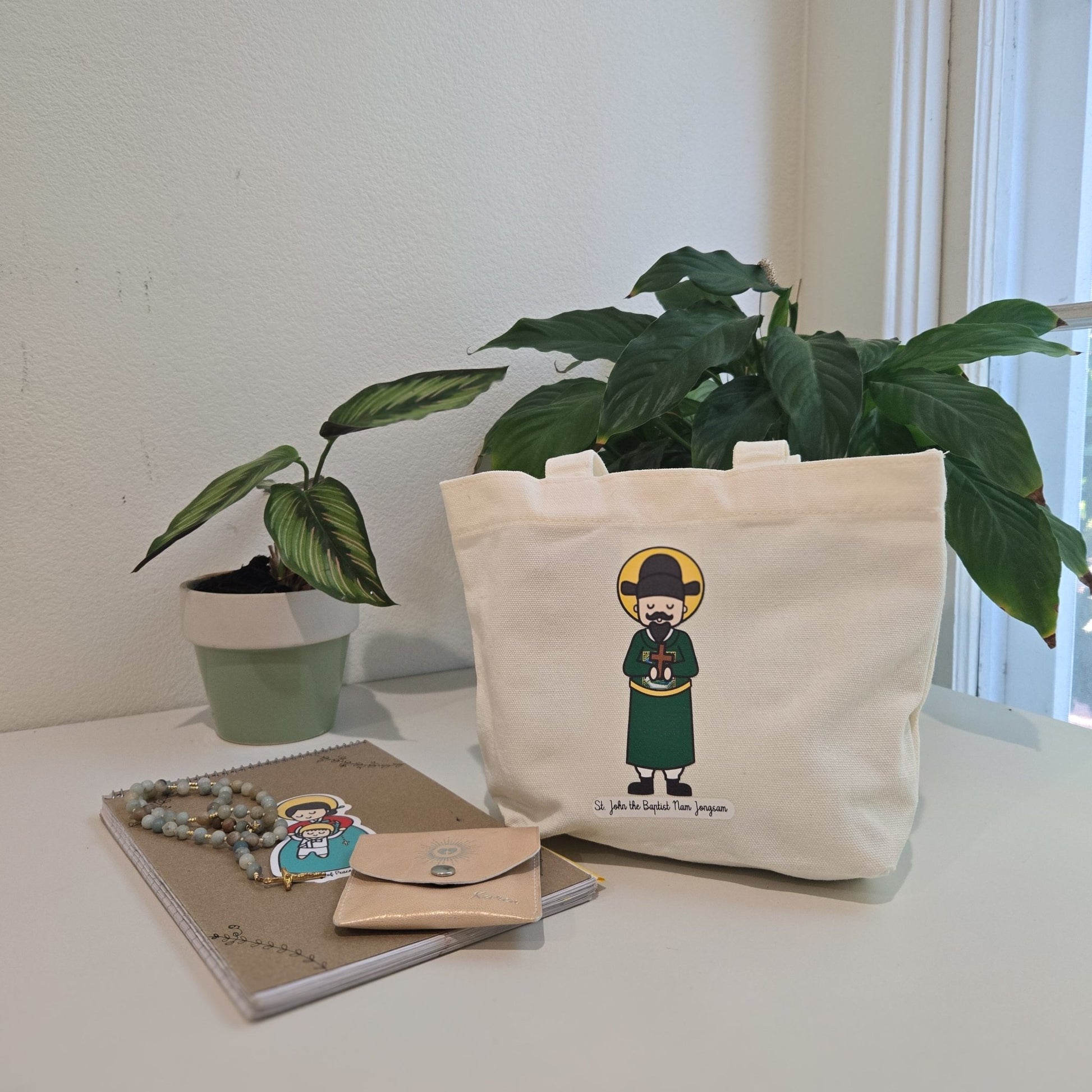 Special Edition St. Andrew Kim Taegon & St. John the Baptist Nam Jongsam Cute Mini Tote Bag - Heart & Halo