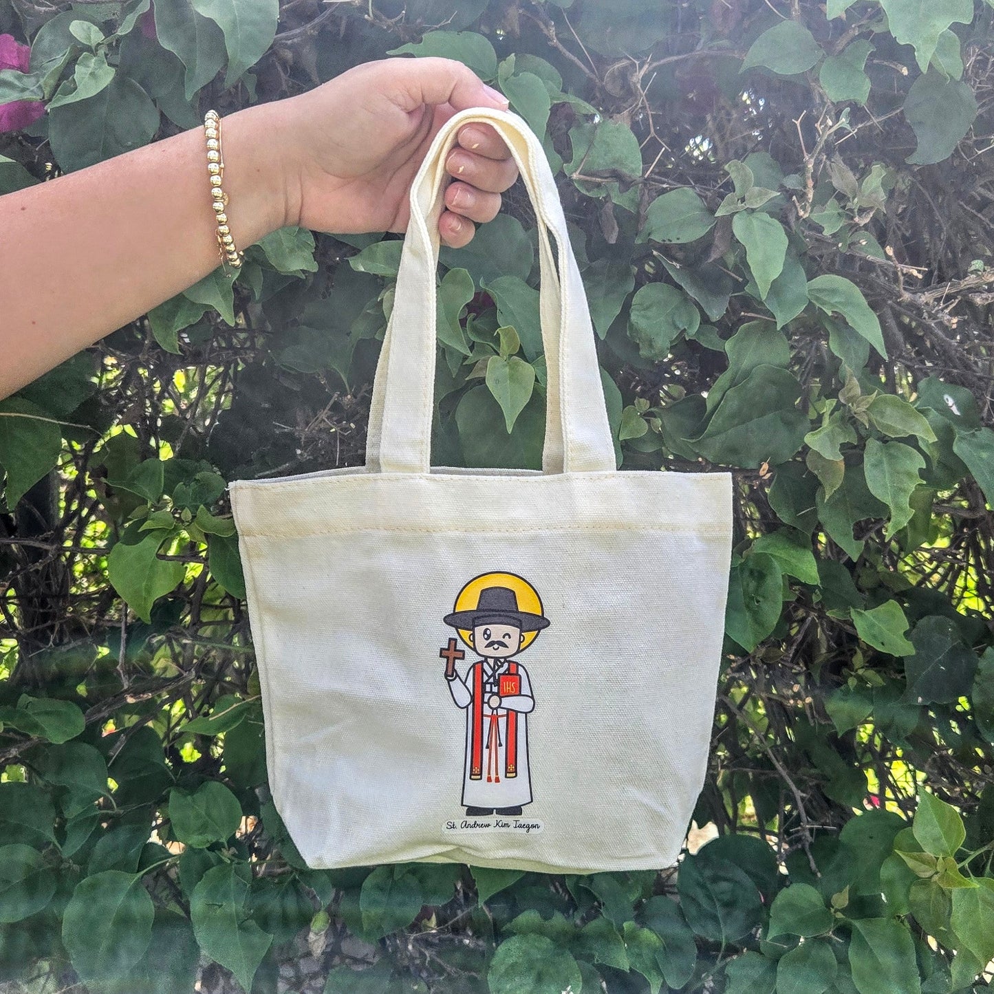 Special Edition St. Andrew Kim Taegon & St. John the Baptist Nam Jongsam Cute Mini Tote Bag - Heart & Halo