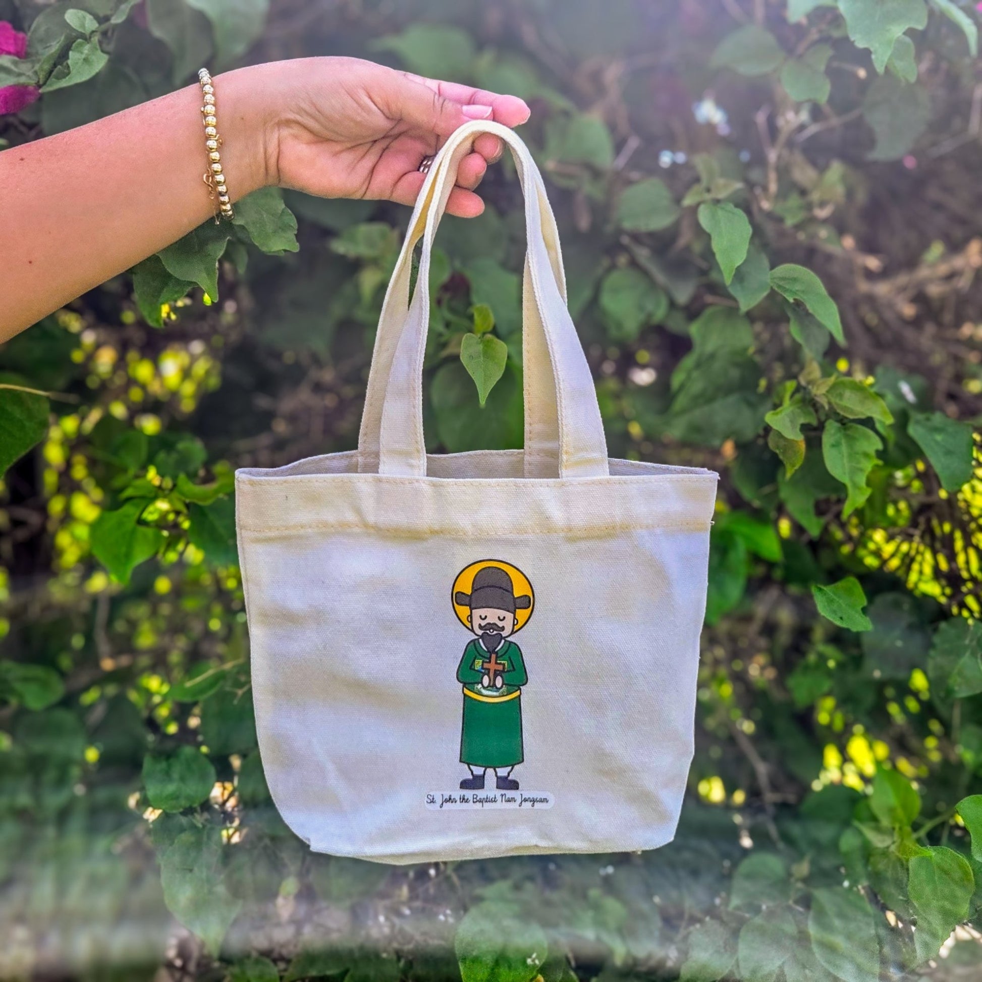 Special Edition St. Andrew Kim Taegon & St. John the Baptist Nam Jongsam Cute Mini Tote Bag - Heart & Halo