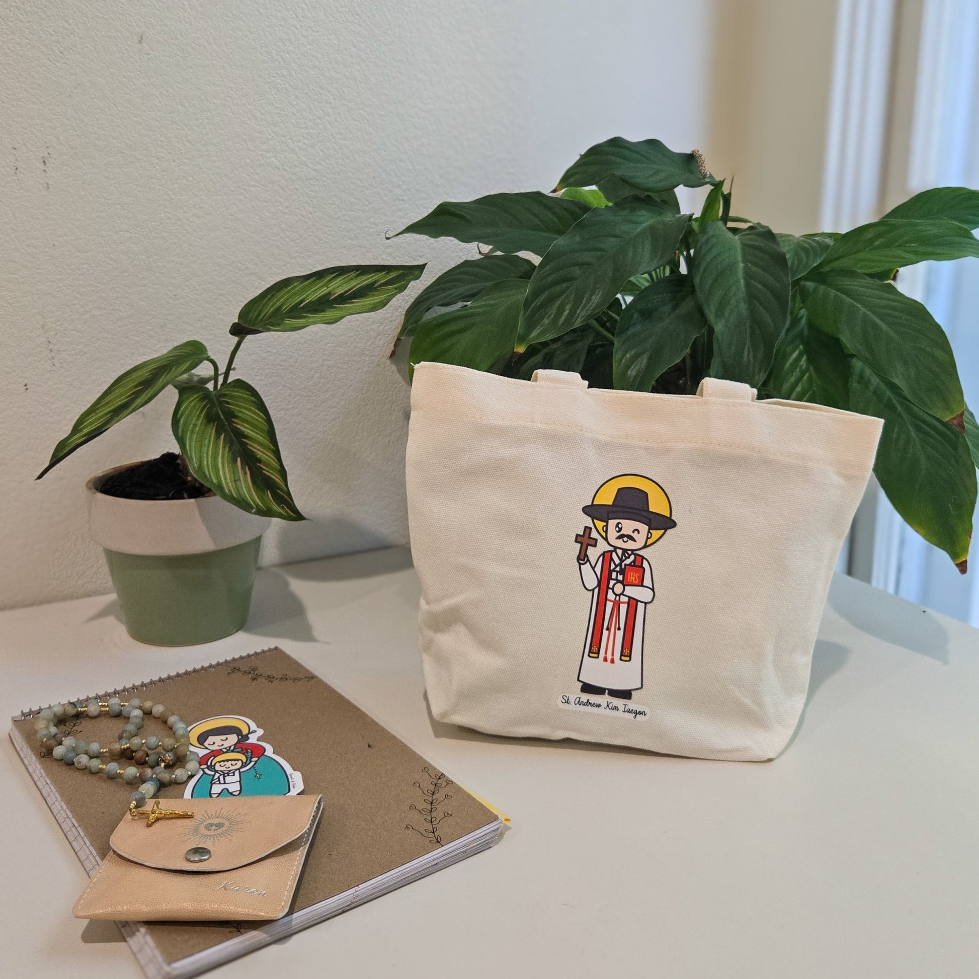 Special Edition St. Andrew Kim Taegon & St. John the Baptist Nam Jongsam Cute Mini Tote Bag - Heart & Halo