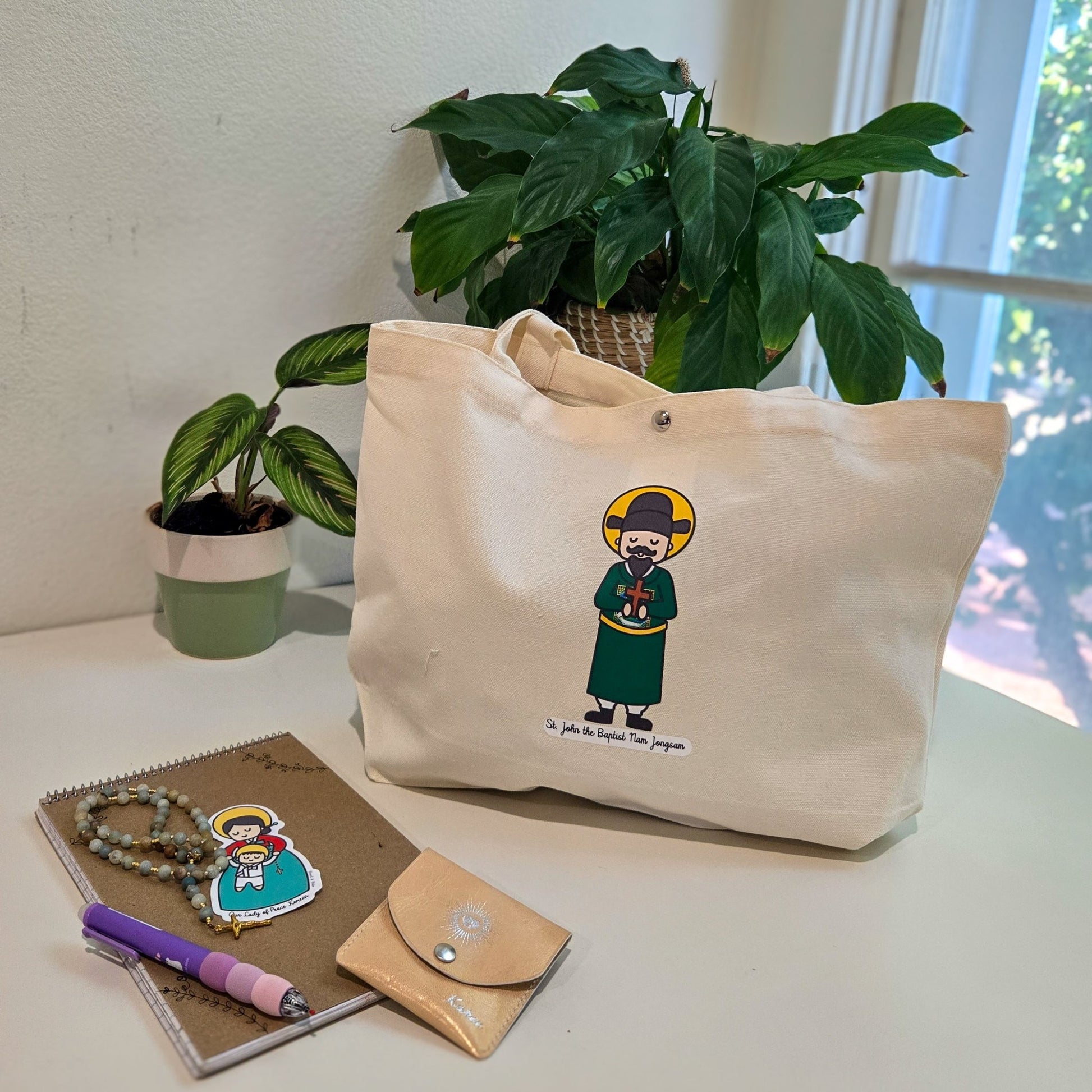 Special Edition St. Andrew Kim Taegon & St. John the Baptist Nam Jongsam Medium Tote Bag - Heart & Halo