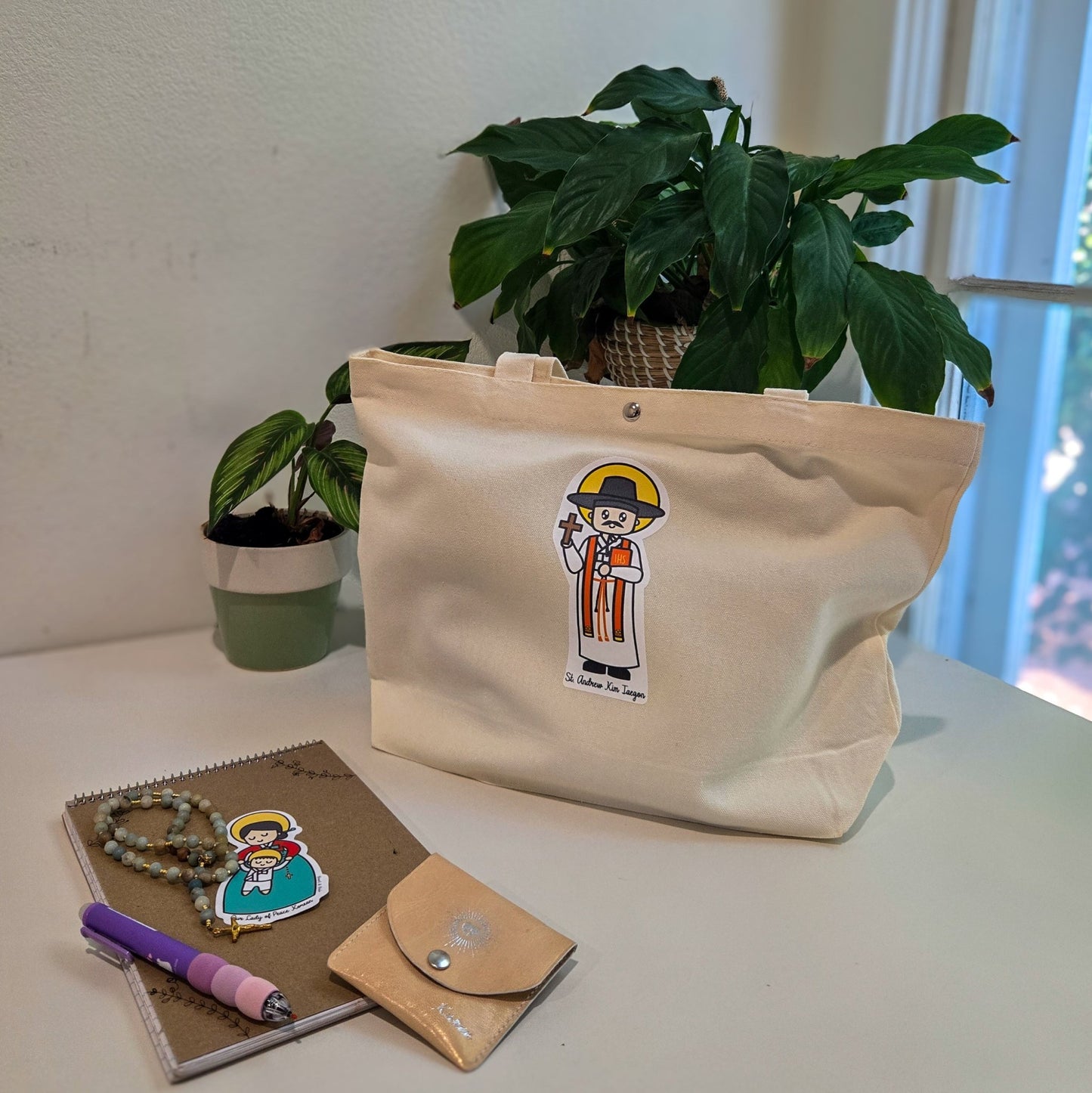 Special Edition St. Andrew Kim Taegon & St. John the Baptist Nam Jongsam Medium Tote Bag - Heart & Halo