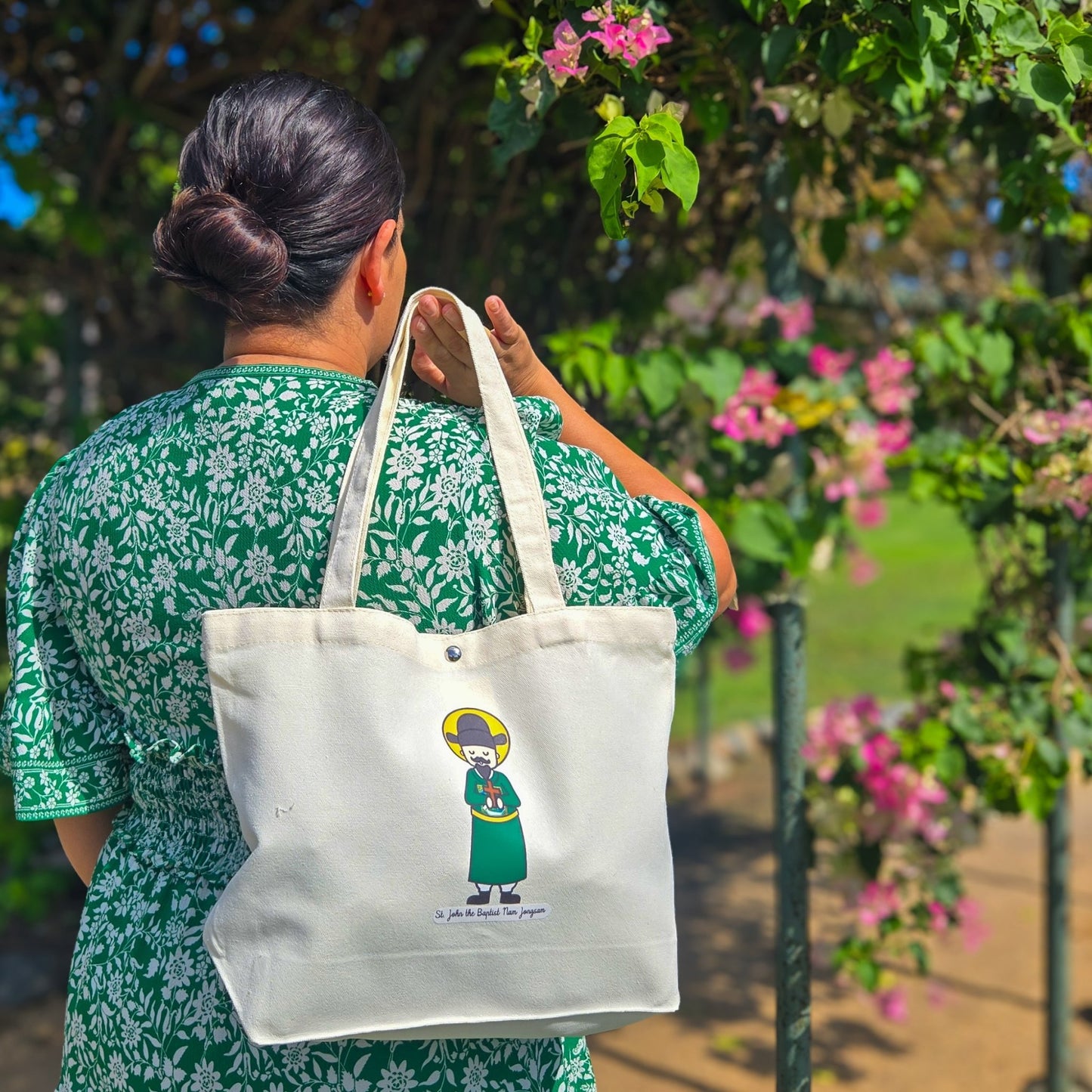 Special Edition St. Andrew Kim Taegon & St. John the Baptist Nam Jongsam Medium Tote Bag - Heart & Halo
