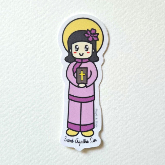St. Agatha Lin 3" Waterproof Vinyl Sticker - Heart & Halo
