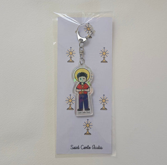 St. Carlo Acutis Acrylic Keychain | Catholic Charm - Heart & Halo