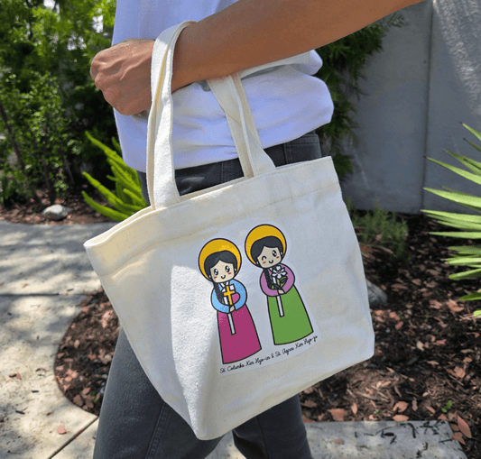 St Columba Kim Hyo - im & St Agnes Kim Hyo - ju Mini Tote Bag - Heart & Halo
