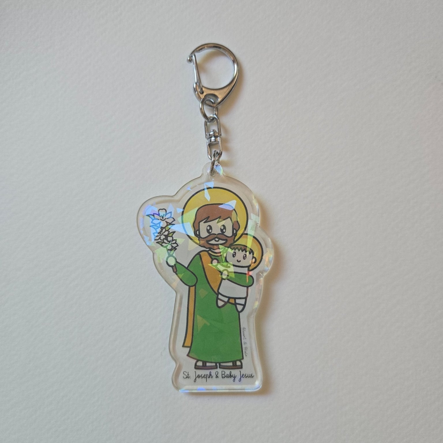 St. Joseph & Baby Jesus - Erin's Adoption Journey Keychain Created in Love, Guided by Faith - Heart & Halo