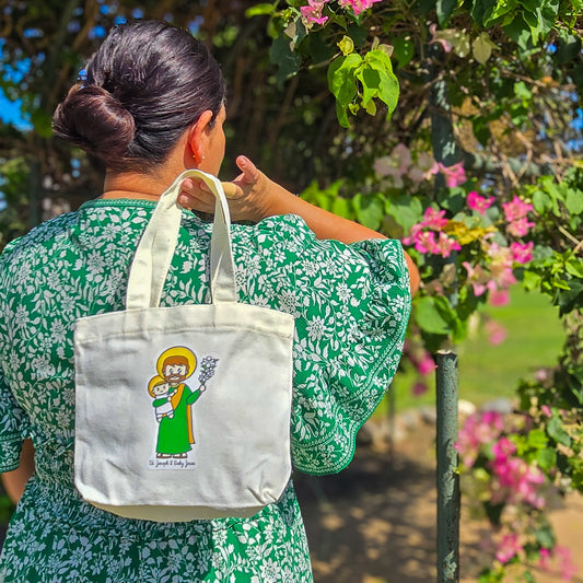 St. Joseph & Baby Jesus Mini Tote Bag - Heart & Halo