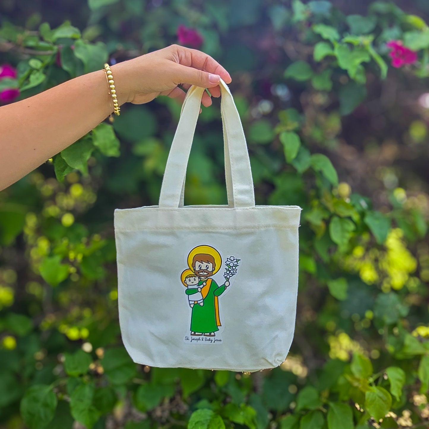 St. Joseph & Baby Jesus Mini Tote Bag - Heart & Halo