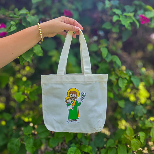 St. Joseph & Baby Jesus Mini Tote Bag - Heart & Halo