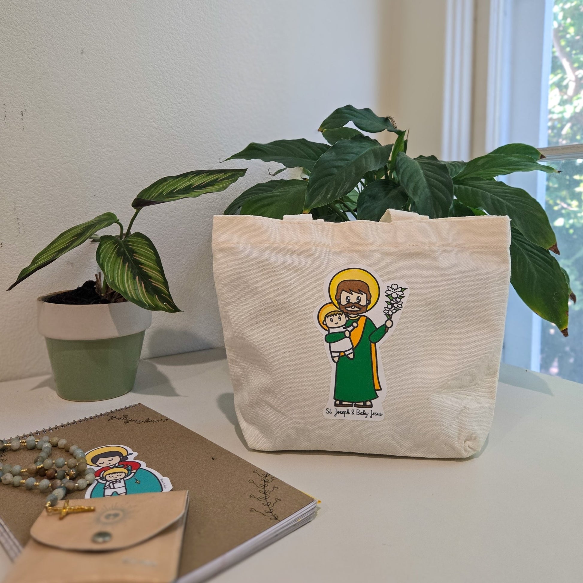 St. Joseph & Baby Jesus Mini Tote Bag - Heart & Halo