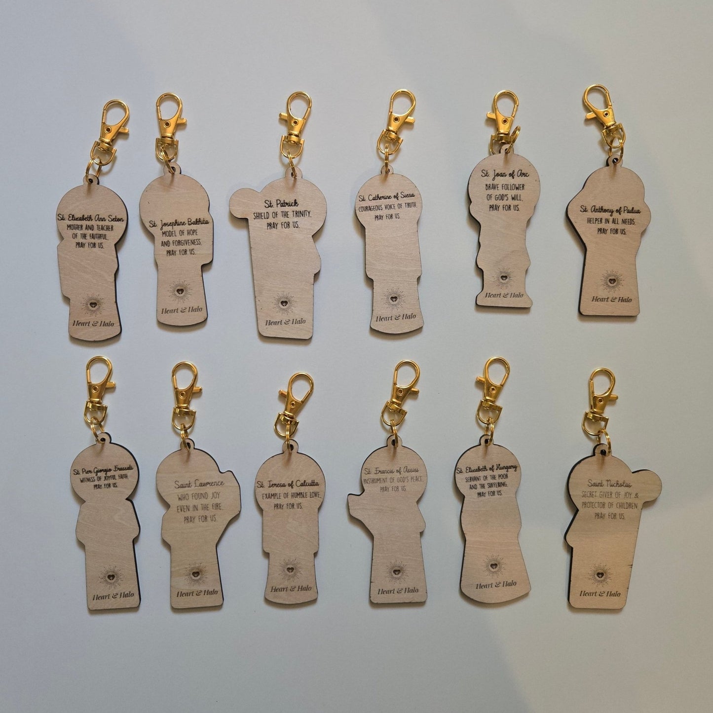 12 Months of Saints Mystery Bag - Catholic Gifts for Kids & Baptism - Handcrafted Wood Charm - Heart & Halo