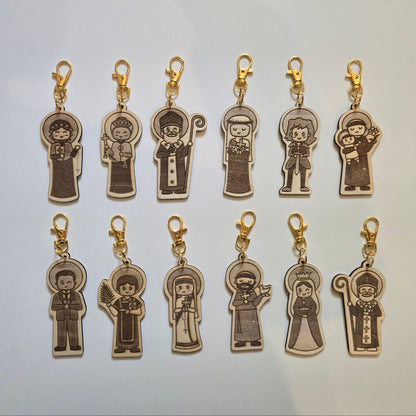 12 Months of Saints Mystery Bag - Catholic Gifts for Kids & Baptism - Handcrafted Wood Charm - Heart & Halo