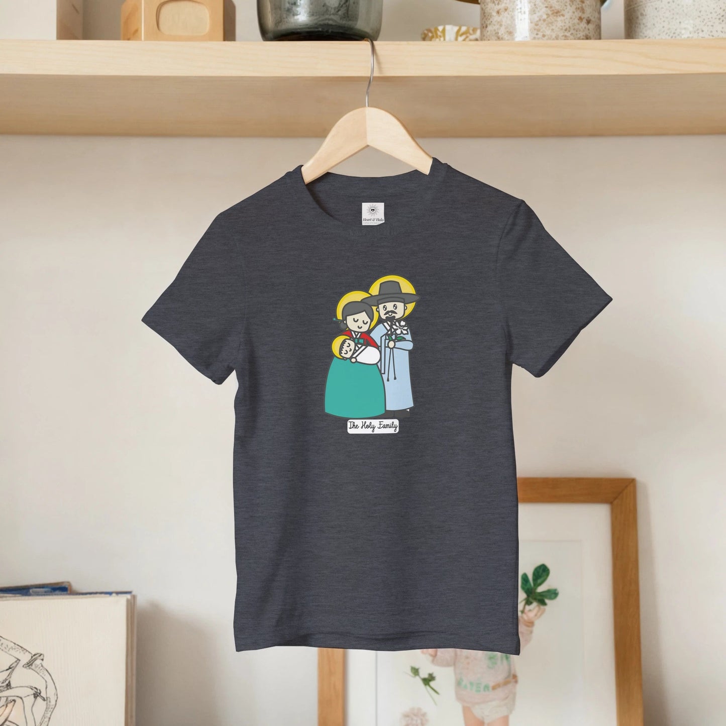 Kids Holy Family - Korean Hanbok Design - Kids T-shirt - Heart & Halo