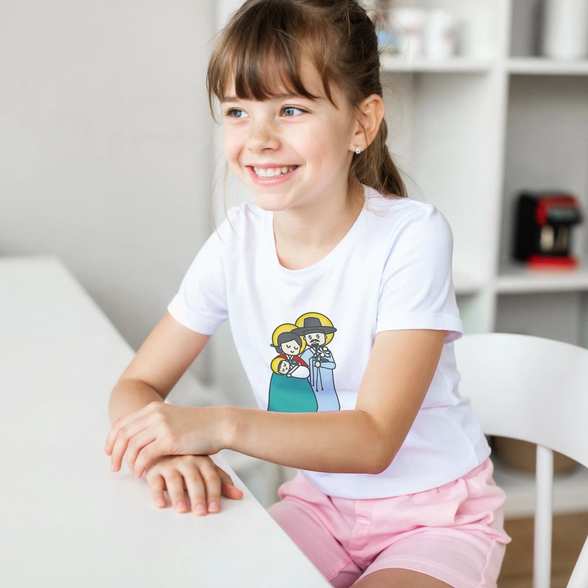 Kids Holy Family - Korean Hanbok Design - Kids T-shirt - Heart & Halo