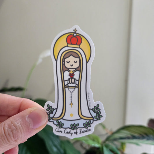 Our Lady of Fatima 3" Waterproof Sticker - Heart & Halo