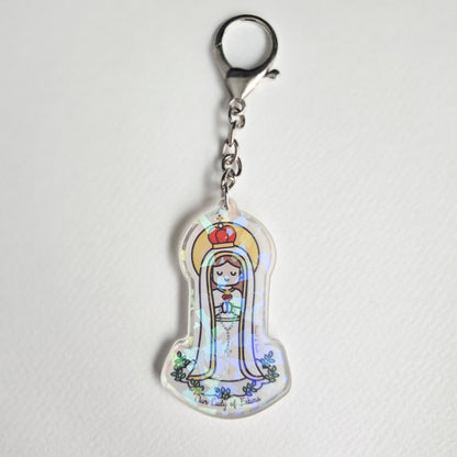 Our Lady of Fatima Acrylic Keychain | 2.75" Double - Sided Catholic Charm - Heart & Halo