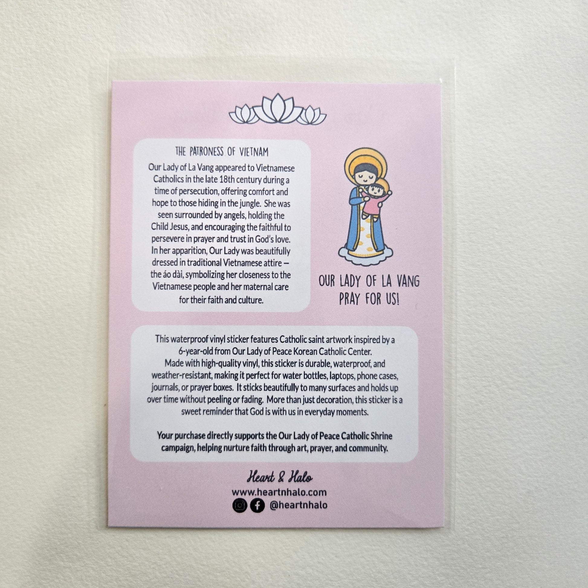 Our Lady of La Vang Waterproof Sticker - Heart & Halo