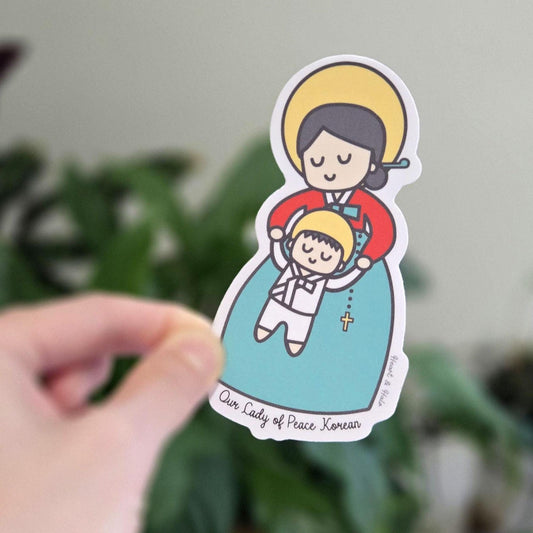 Our Lady of Peace Korean 4" Waterproof Sticker - Heart & Halo