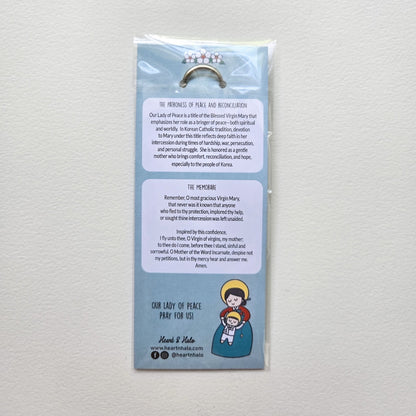 Our Lady of Peace Korean Acrylic Keychain | 2.75" Double - Sided Catholic Charm | Childlike Art - Heart & Halo