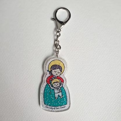 Our Lady of Peace Korean Acrylic Keychain | 2.75" Double - Sided Catholic Charm | Childlike Art - Heart & Halo