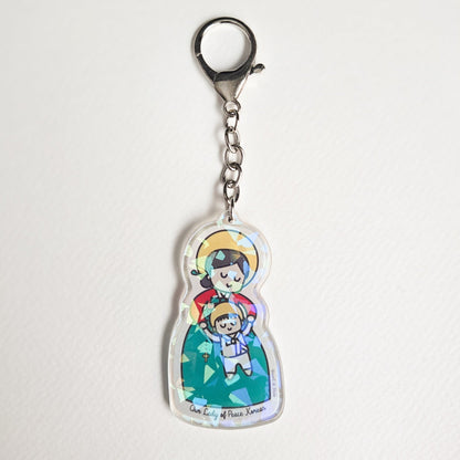 Our Lady of Peace Korean Acrylic Keychain | 2.75" Double - Sided Catholic Charm | Childlike Art - Heart & Halo