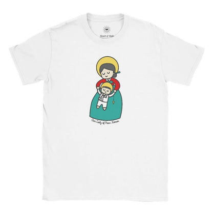 Our Lady of Peace Korean Kids T-Shirt – Catholic Art featuring Mother Mary with Baby Jesus - Heart & Halo