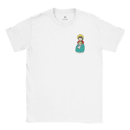 Our Lady of Peace Korean Mother Mary & Baby Jesus | Adult Cotton Crewneck T-Shirt | 20% Donation - Heart & Halo
