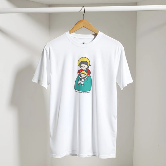 Our Lady of Peace Korean Mother Mary & Baby Jesus | Adult Cotton Crewneck T-Shirt | 20% Donation - Heart & Halo