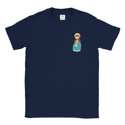 Our Lady of Peace Korean Mother Mary & Baby Jesus | Adult Cotton Crewneck T-Shirt | 20% Donation - Heart & Halo