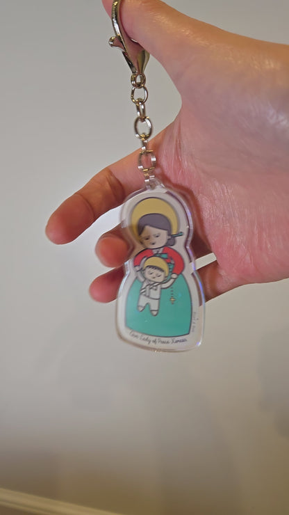 Our Lady of Peace Korean Acrylic Keychain | 2.75" Double-Sided Catholic Charm | Childlike Art