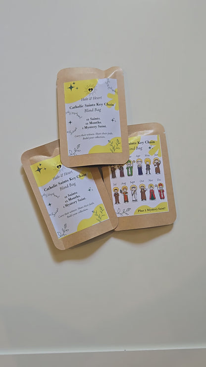 12 Months of Saints Mystery Bag - Catholic Gifts for Kids & Baptism - Handcrafted Wood Charm