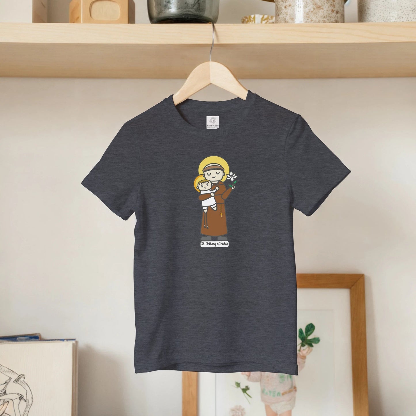 Saint Anthony and Baby Jesus Kids Cotton T-Shirt - Heart & Halo