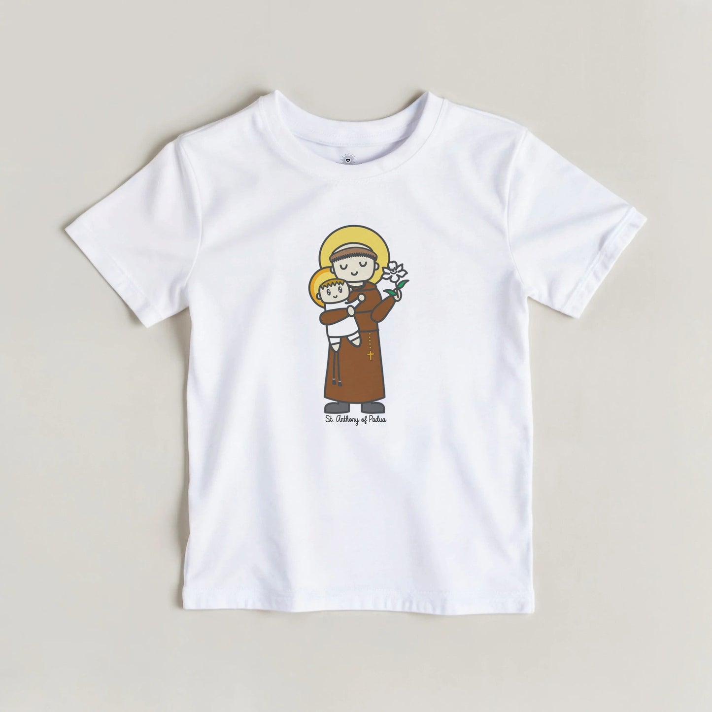 Saint Anthony and Baby Jesus Kids Cotton T-Shirt - Heart & Halo