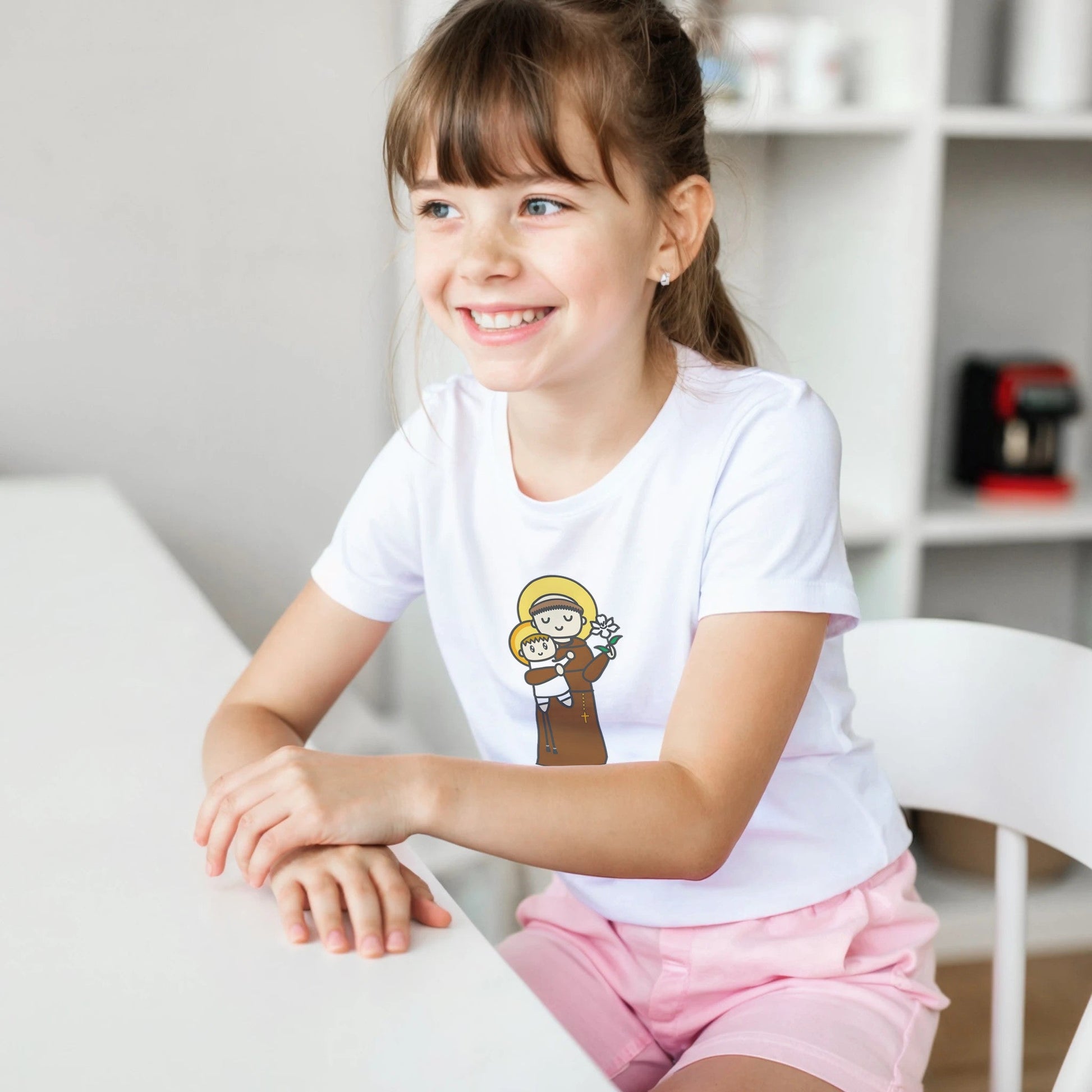 Saint Anthony and Baby Jesus Kids Cotton T-Shirt - Heart & Halo