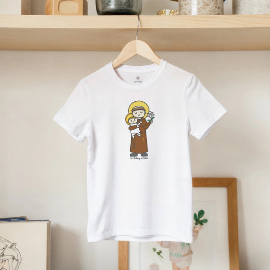 Saint Anthony and Baby Jesus Kids Cotton T-Shirt - Heart & Halo